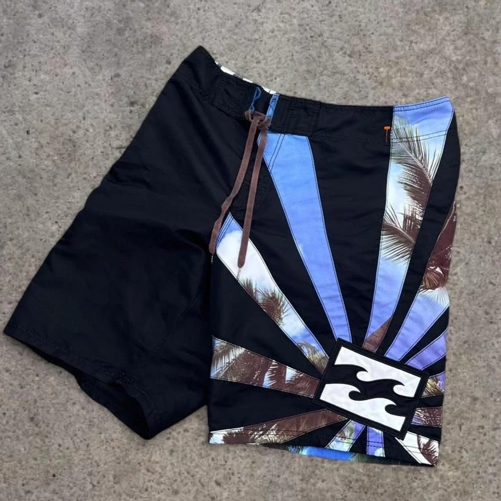 Vintage Y2K Billabong Andy Irons Rising Sun Boardshorts Black/Blue 34 2000s